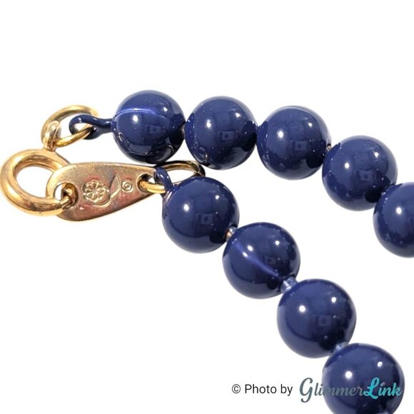 Vintage Oops A Daisy Deep Blue Enamel Gold Tone Beaded Necklace - Picture 9 of 11